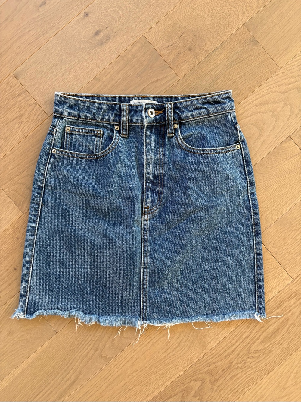 Zara Blue Denim Mini Skirt with Raw Hem